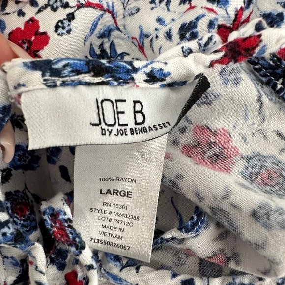 Joe B Floral Romper Sleeveless Cinched Waist Keyhole Neckline Large White Red Bl - Picture 2 of 14